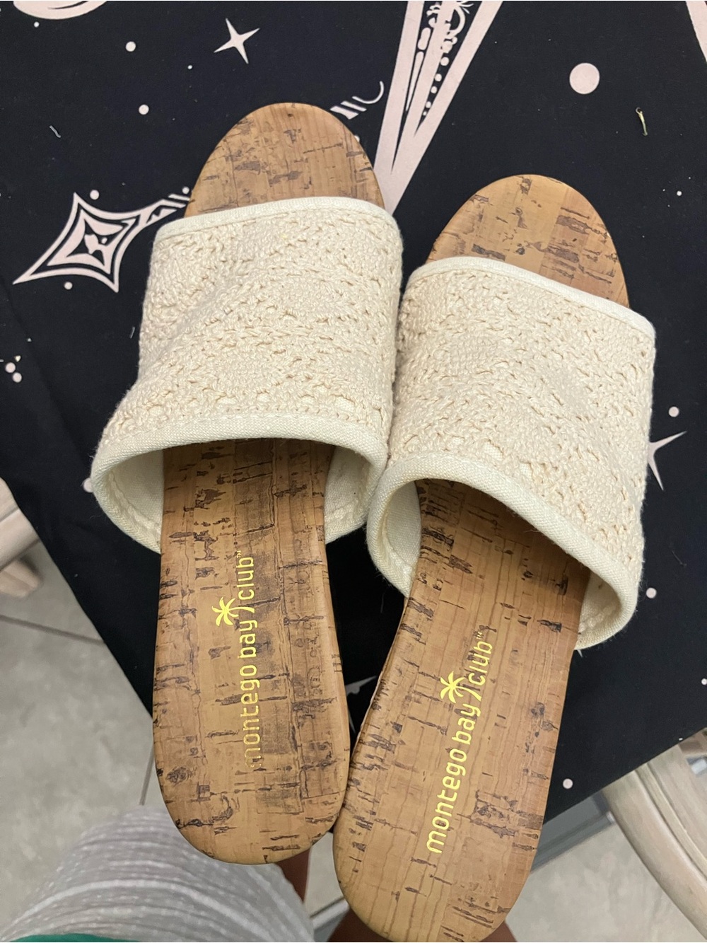 Montego Bay Club Cream Woven Cork Slide Sandals